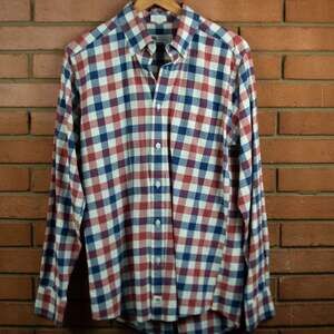 Onward Reserve Plaid Shirt Red White Blue Tailored Fit Button Down Mens Large